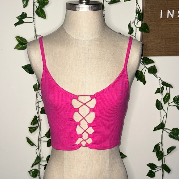 Almost Famous Tops - Almost Famous Pink Open Front Cropped Tanktop